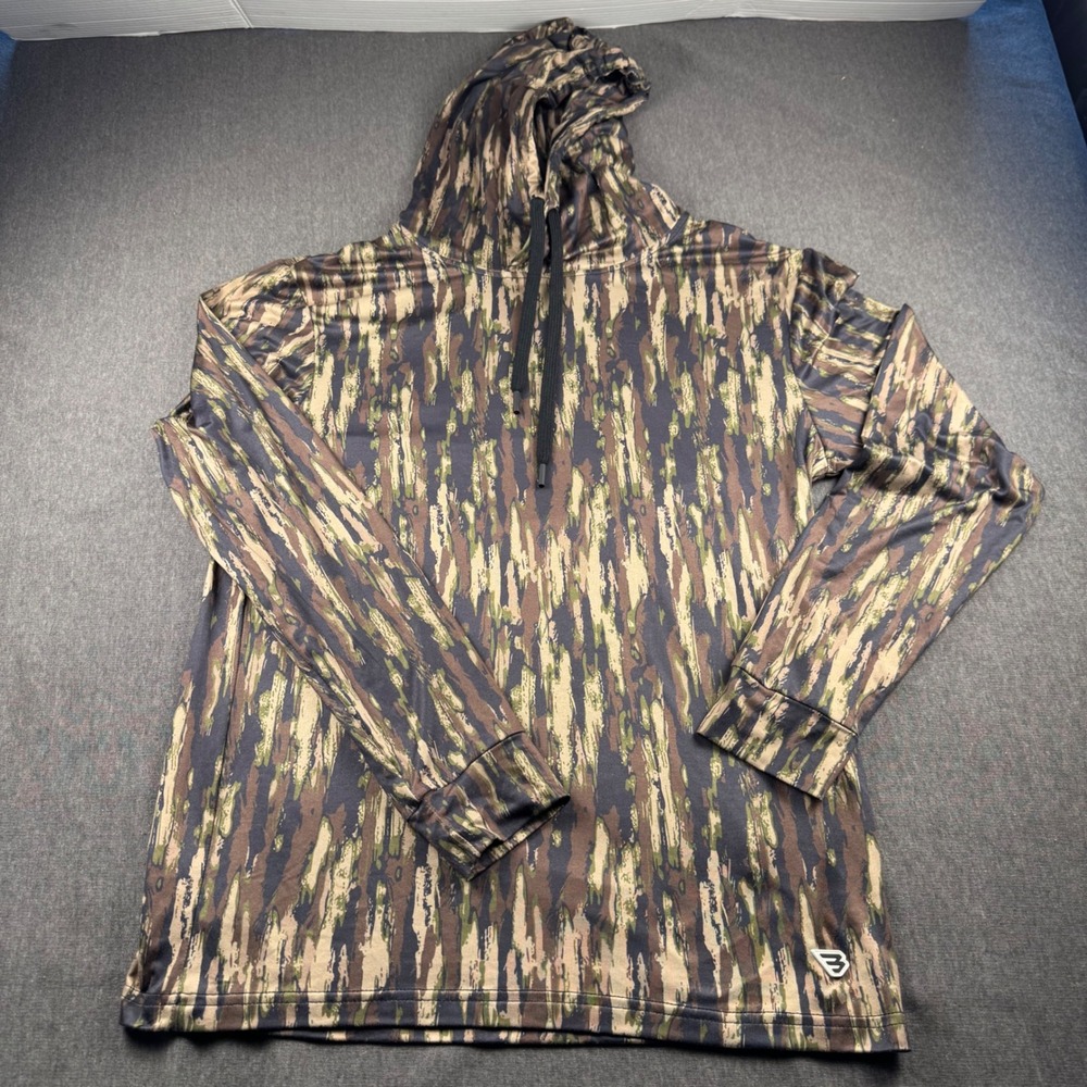 Burlebo Mens Small Bark Camo Performance Sun Hoodie Long Sleeve Fishing Shirt